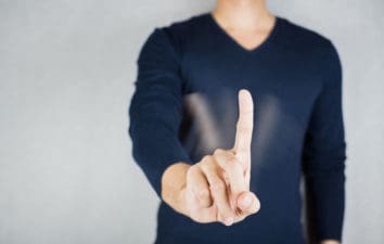 Motion of No sign by index finger, reject body gesture concept