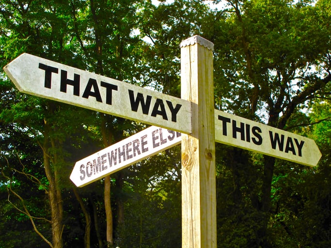 sign depicting indecision opportunity the way forward
