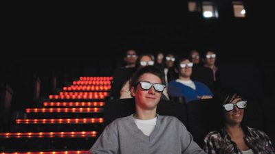 Cineworld cinema: audience wearing 3D glasses