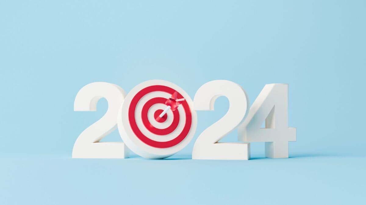 Art concept depicting the year 2024 with a bullseye target in place of the zero