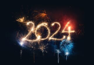 Fireworks spelling out the numbers '2024'